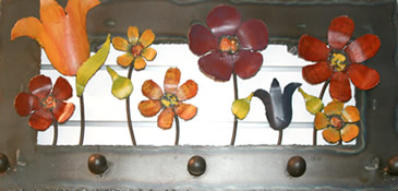 floral towel hanger with button hooks - steel metal art colourful flowers wholesale